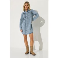 PixieGirl Women's Petite Denim Shirt Mini Dress in Blue | Size: 16
