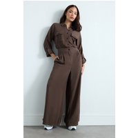 Pixiegirl Petite Women's Chocolate Brown Wide Leg Jumpsuit Size 8