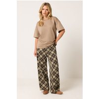 Pixiegirl Petite Women's Brown Check Print Wide Leg Trousers Size Petite > 16