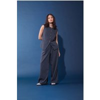 Pixiegirl Petite Women's Navy Blue Pinstripe Wide Leg Trousers Size Petite > 6