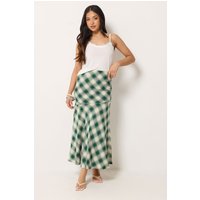 PixieGirl Women's Petite Blurred Check Maxi Skirt in Green | Size: 12
