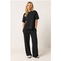 PixieGirl Women's Petite T-Shirt & Wide Leg Joggers Co-ord in Black | Size: 10