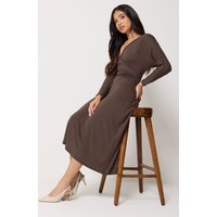 Pixiegirl Petite Women's Chocolate Brown Wrap Midi Dress Size 14