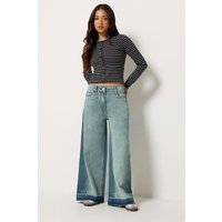 Pixiegirl Petite Women's Mid Blue Frayed Wide Leg Jeans Size Petite > 18
