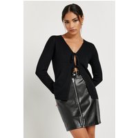 Pixiegirl Petite Women's Black Faux Leather Zip Front Mini Skirt Size 12