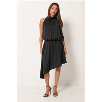 PixieGirl Women's Petite Halter Neck Satin Dress in Black | Size: 6