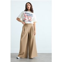 Pixiegirl Petite Women's Natural Brown Pleat Front Palazzo Trousers Size Petite > 6