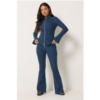 PixieGirl Women's Petite Denim Zip Jacket & Flare Jeans in Blue | Size: 14
