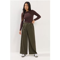 Pixiegirl Petite Women's Olive Green Belted Wide Leg Trousers Size Petite > 6