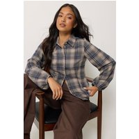 PixieGirl Women's Petite Check Fitted Shirt in Blue | Size: 12