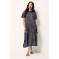 Pixiegirl Petite Women's Navy Blue & Brown Check Midi Dress Size 6