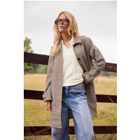 PixieGirl Women's Petite Check Midi Coat in Medium Beige | Size: 10