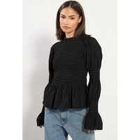 Pixiegirl Petite Women's Black Shirred Peplum Smock Top Size 8