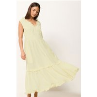 PixieGirl Women's Petite Ruffle Tie Back Maxi Dress in Lemon | Size: 18
