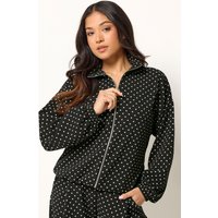 PixieGirl Women's Petite Polka Dot Funnel Neck Jacket in Black | Size: 8