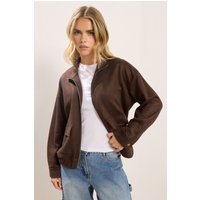 Pixiegirl Petite Women's Chocolate Brown Faux Suede Bomber Jacket Size 18