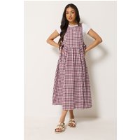 PixieGirl Women's Petite Cotton Tie Side Pinafore Dress in Burgundy | Size: 14