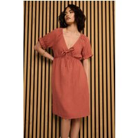 Pixiegirl Petite Women's Rust Orange Tie Front Cotton Mini Dress Size 16