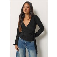 PixieGirl Women's Petite Side Tie Balloon Top in Black | Size: 14