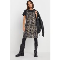 Pixiegirl Petite Women's Natural Brown Leopard Print Denim Pinafore Size 6