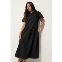 PixieGirl Women's Petite Cotton Poplin Midi Dress in Black | Size: 10
