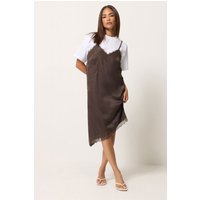 PixieGirl Women's Petite Satin Asymmetric Dress in Chocolate | Size: 18