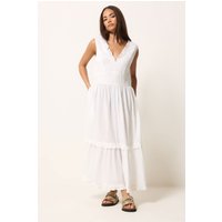 PixieGirl Women's Petite Ruffle Tie Back Maxi Dress in White | Size: 16