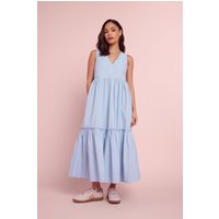 Pixiegirl Petite Women's Light Blue Cotton Frill Tiered Midi Dress Size 10