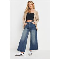 Pixiegirl Petite Women's Mid Blue Washed Cropped Cotton Wide Leg Jean Size Petite > 12