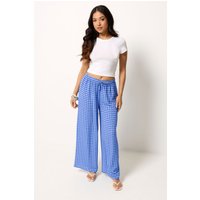 PixieGirl Women's Petite Gingham Wide Leg Trousers in Blue | Size: 18S