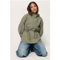 PixieGirl Women's Petite Gingham Cinched Hooded Jacket in Light Khaki | Size: 8