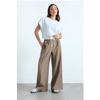 Pixiegirl Petite Women's Natural Brown Contrast Waist Wide Leg Trousers Size Petite > 6