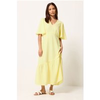 PixieGirl Women's Petite Asymmetric Tiered Midi Dress in Lemon | Size: 8