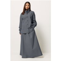 PixieGirl Women's Petite Gingham Cotton Funnel Neck Shirt & Maxi Skirt in Mid Navy | Size: 10