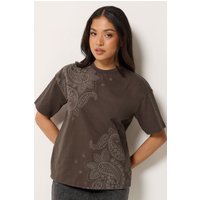 Pixiegirl Petite Women's Chocolate Brown Paisley Cotton Tshirt Size 18