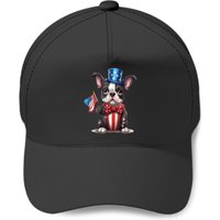 Boston Terrier Puppy Dog Holds His American Flag 4th Of July T Baseball Caps