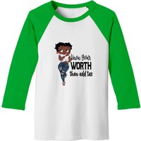 Betty Boop Blue Jean Know Your Worth Baseball Tees