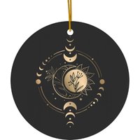 Mystic Moon And Sun Ceramic Ornaments, Mystical Moon Phase Ceramic Ornaments
