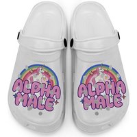 Ironic Alpha Male Unicorn Rainbow, Funny Unisex Clogs, Bella Canvas Clogs, Funny Clogs
