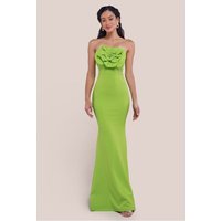 Goddiva Scuba Crepe Bandeau Rose Maxi Dress - Lime Green