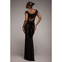 Goddiva Open Back Cowl Neck Gathered Maxi Dress With Velvet Tie Back - Black
