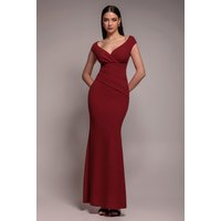 Goddiva Bardot Pleated Maxi Dress - Burgundy