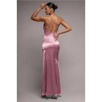 Cowl Neck Strappy Back Satin Maxi
