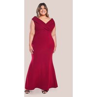 Goddiva Front Wrap Off The Shoulder Maxi Dress - Wine