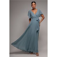 Chiffon Flutter Sleeve Wrap Maxi Dress Dusty