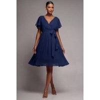 Sustainable Flutter Sleeve Chiffon Wrap Midi Dress