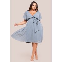 Get 42% Off Goddiva Plus Flutter Sleeve Midi Dress in Blue