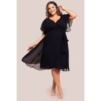 Enjoy 42% Discount on Black Flutter Sleeve Wrap Midi Dress by Goddiva