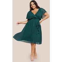 Get 42% Off Goddiva Plus Flutter Sleeve Midi Dress in Emerald Green