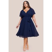 Goddiva Get 42% Off Navy Blue Plus Size Flutter Sleeve Wrap Midi Dress